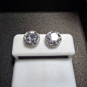 Moissionite Halo Stud Earrings Silver 925 4.27 Ctw VVSD